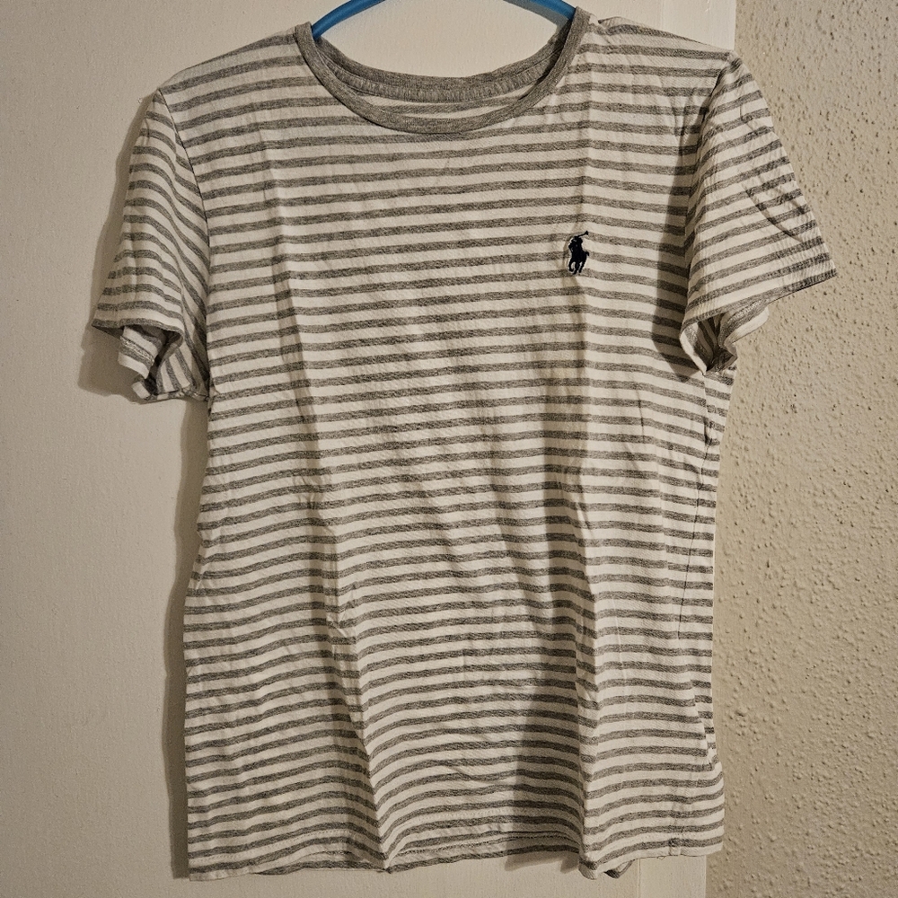 Polo Ralph Lauren Women's Gray Striped Short Sleeve T-shirt Size Large